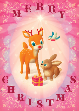 Deer and Rabbit Christmas Greeting Card by Stephen Mackey - Click Image to Close